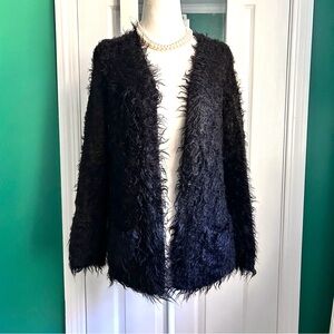Black Eyelash Soft Wool Open Cardigan Small